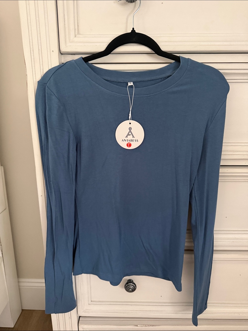 Anrabess Blue Long-Sleeve Crew Neck Top